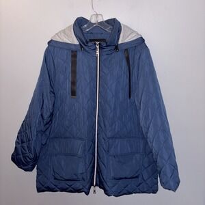 Nuage Blue Quilted Jacket Jersey Lining Removable Hood Women's Size 2XL